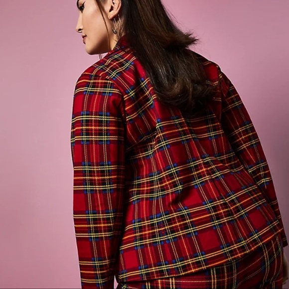 NWT Torrid BETSEY JOHNSON Red Plaid Ponte Blazer - Picture 3 of 7